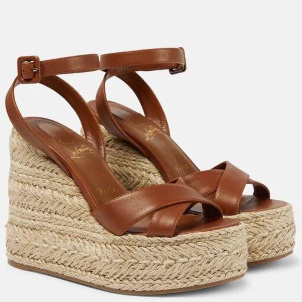 Christian Louboutin Women's Brown Mariza Zeppa Leather Espadrille Sandals